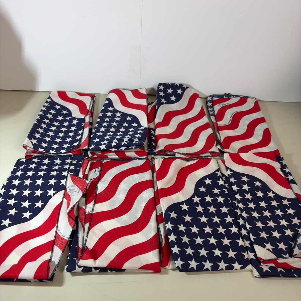 American Flag Napkin Set 21x21" USA Made Patriotic July 4th BBQ VTG Lot of 8